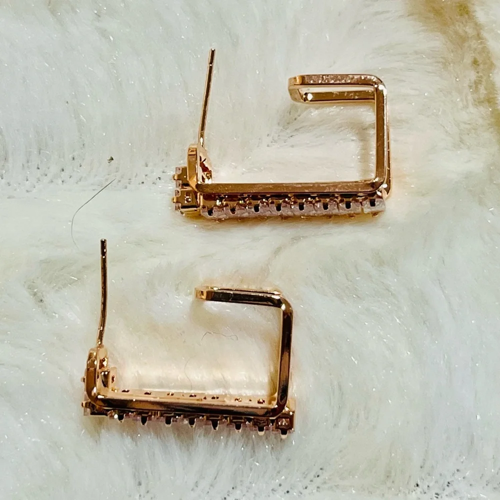 Rhinestone gold tone rectangle earrings